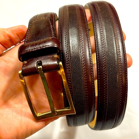 DONALD J. TRUMP 1” Brown Classic leather Belt 44 business BRASS square Buckle 44 - Picture 1 of 14